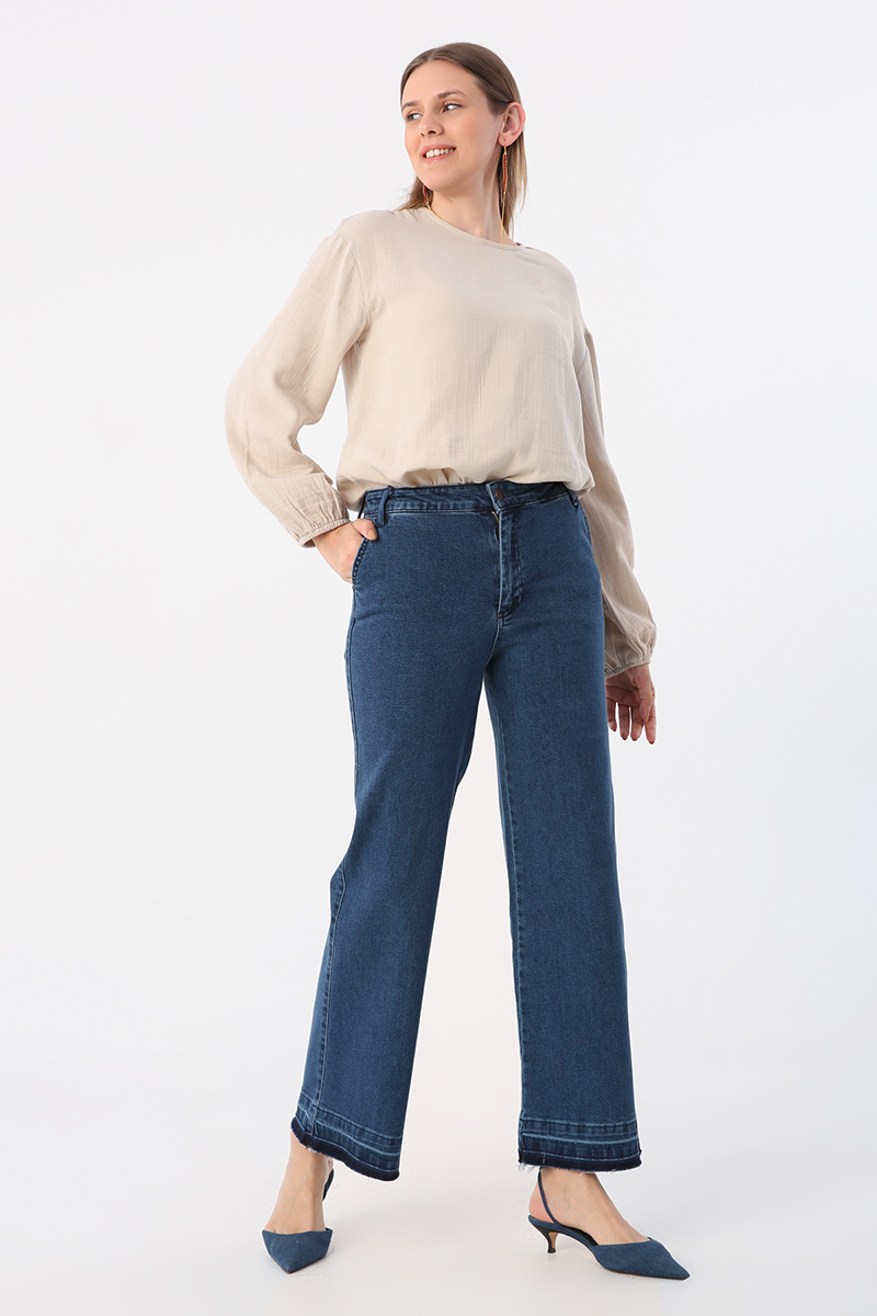 Pamuklu Wide Leg Denim Pantolon